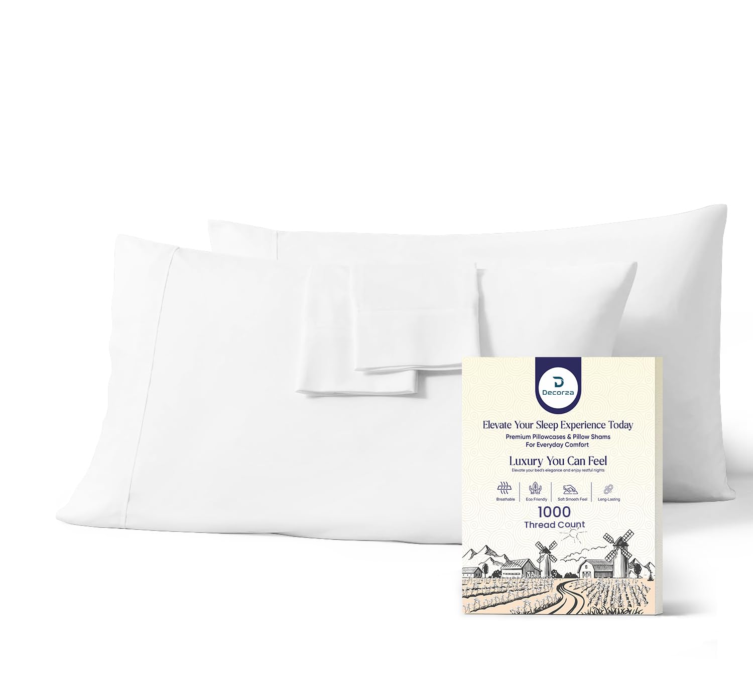 Photo 1 of 100% Organic Cotton Standard Pillowcases – Set of 2 White Luxury 1000 TC Sateen Weave Pillow Covers, Soft & Smooth Hotel Quality, Envelope Closure Style Cotton Pillow Cases (Standard 20"x26", White)
