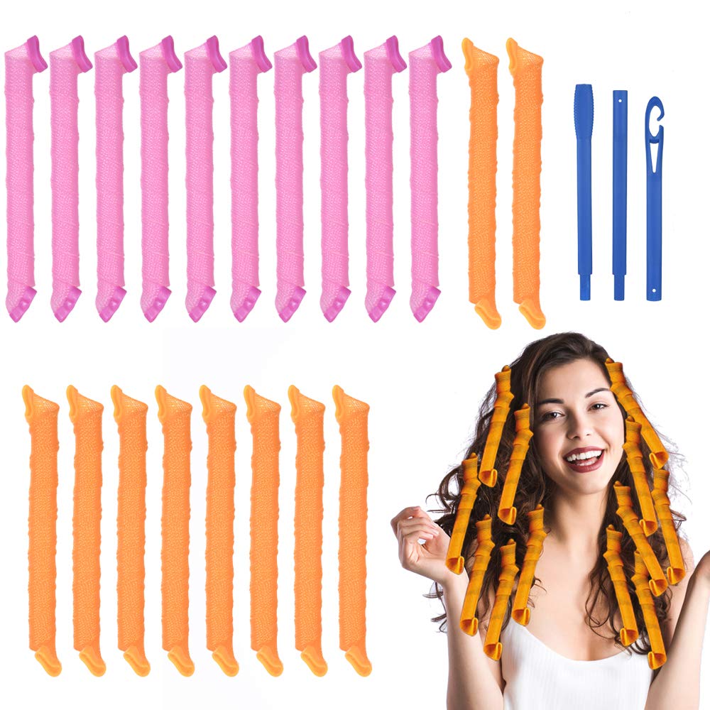 URAQT Hair Rollers for Long Hair, 55cm Spiral Curlers, No Heat Curlers Kit with Styling Hooks - DIY Hairstyle Styling Tools for Women & Girls (20 Pack)