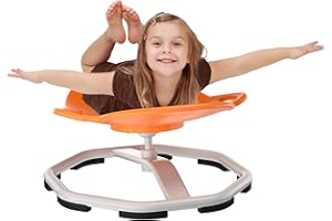 VOD VISUAL Spinning Chair with Handle, Sensory Swivel Chair for Autistic Kids, Spinning Seat with Sturdy Non-Slip Metal Base for Toddler & Children, Sit and Spin Training Body Coordination (Orange)