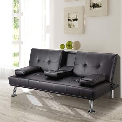 DKLGG Modern Futon Sofa Bed Faux Leather Convertible Recliner Couch