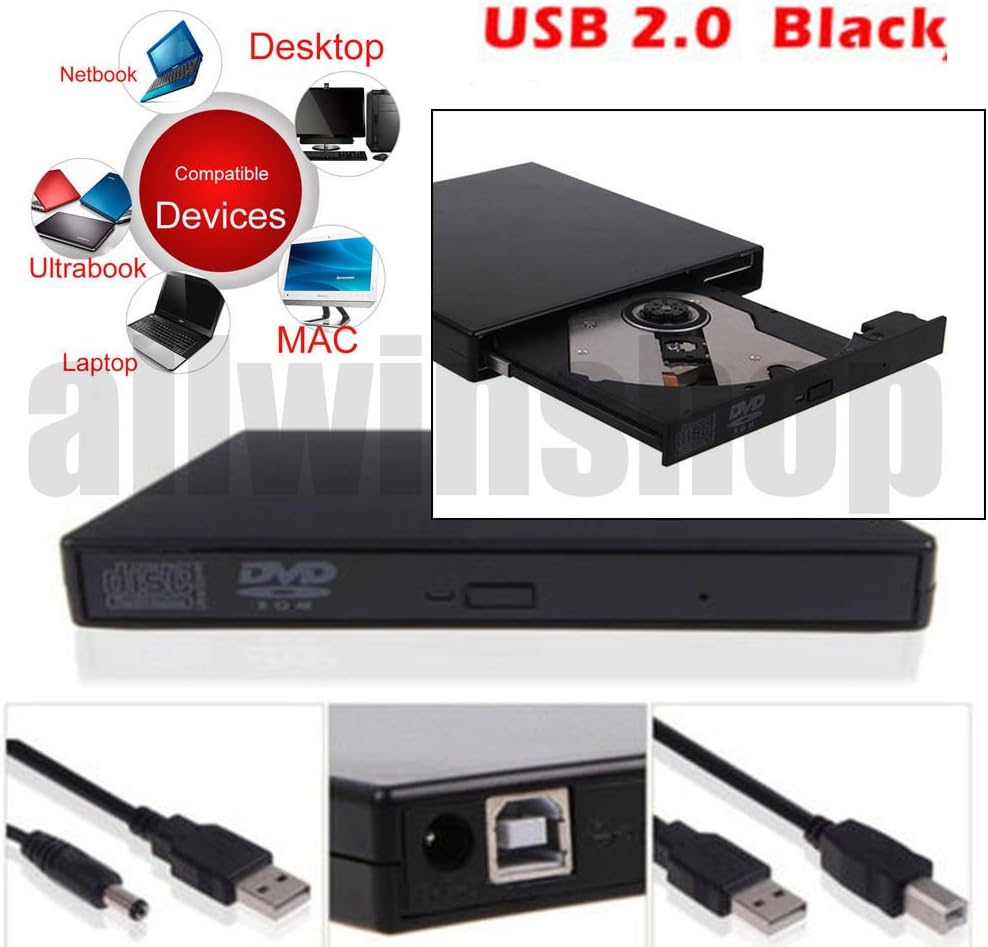 Portable USB 2.0 DVD CD DVD-Rom SATA External Case Slim for Laptop Notebook