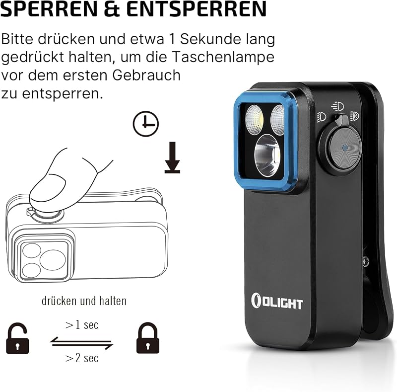 Oclip Pro Mini clip EDC-Taschenlampe mit Wiederaufladbare 500LM 120M