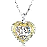 Heart Crystal Necklace Sterling Silver Family Tree of Life/Celtic Knot/Polar Bear Pendant Necklace with Color White Crystal Irish Celtic Tree of Life Jewelry Gifts for Women Girls Birthday Mother's Day
