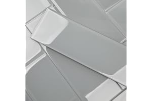 Lovdeco Grey Glass Subway Tile, Glass for Bathroom Kitchen Shower Backsplash Wall, 4 x 12 Inches, 4 Sq.Ft.