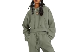 Flygo Womens Fleece 2 Piece Outfits Sweatsuit Crop Pullover Sweatshirt Joggers Pants Tracksuit Set