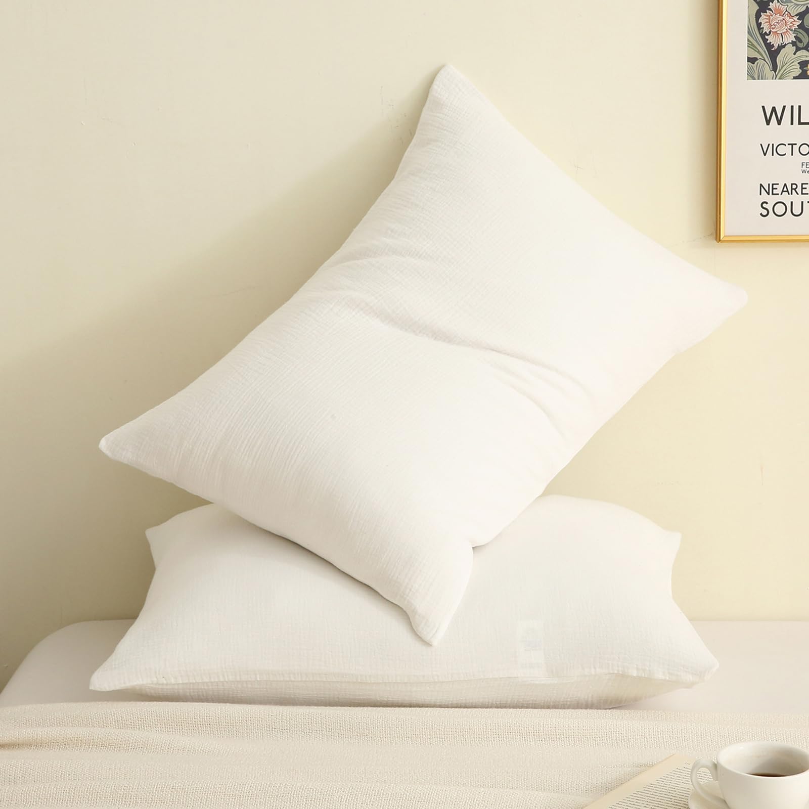 Photo 1 of ?2-Pack? Double Gauze Pillowcases - 100% Organic Cotton, Silky Soft & Breathable for a Cool Night's Sleep(White,26" X 20")