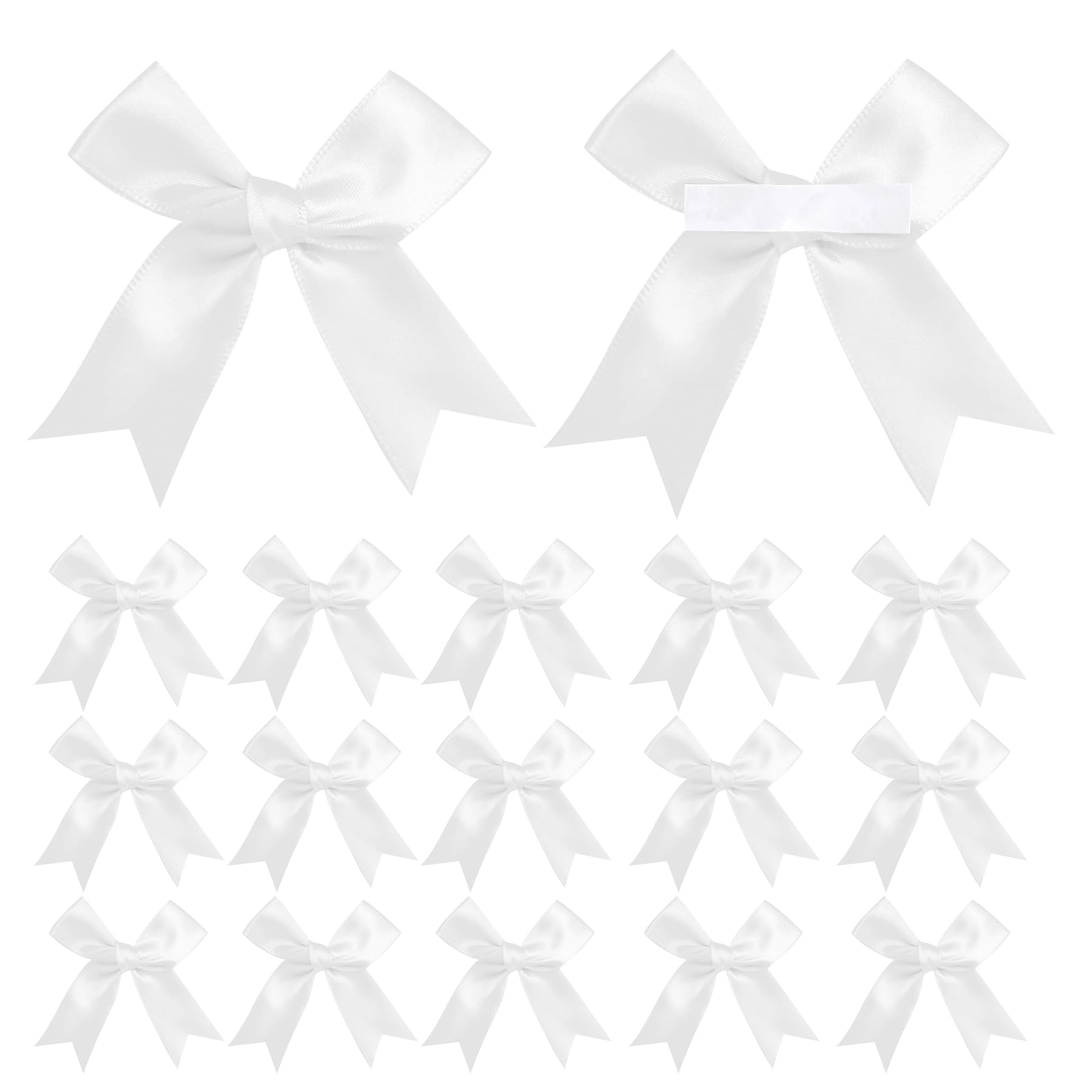 Photo 1 of 50 Pieces Gift Wrap Bows Premium Satin Ribbon Bows 3.3 Inch Craft Bows for Gift Wrapping DIY Treat Bags Holiday Gifts Bag Party Decorations, Wedding Decor Christmas Birthday Presents (White)