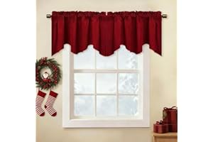 StangH Red Christmas Valance, Rod Pocket Scalloped Tier Short Curtains for Winter Home Decor, Vintage Window Valance for Dining Room/Bay Window/Kitchen, 52 x 18 inch, 1 Panel
