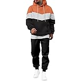 JMIERR Men's Hoodie Tracksuit 2 Pieces Set Novelty Color Block Pullover Fleece Hoodies Long Sleeve Casual Sweatshirt