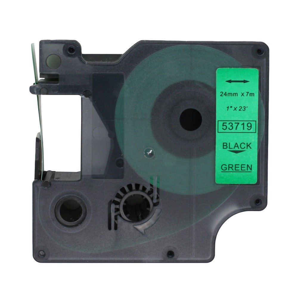 BROVACS 1 Pack Black on Green Label Tape Compatible for DYMO D1 53719 24mm 1" OPA2419