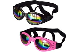 ZEWOOL 2 Pcs Dog Goggles, Adjustable Strap Dog Goggles Eye wear Protection for Travel Skiing, Black and Pink UV Protection Waterproof Sunglasses for Dog