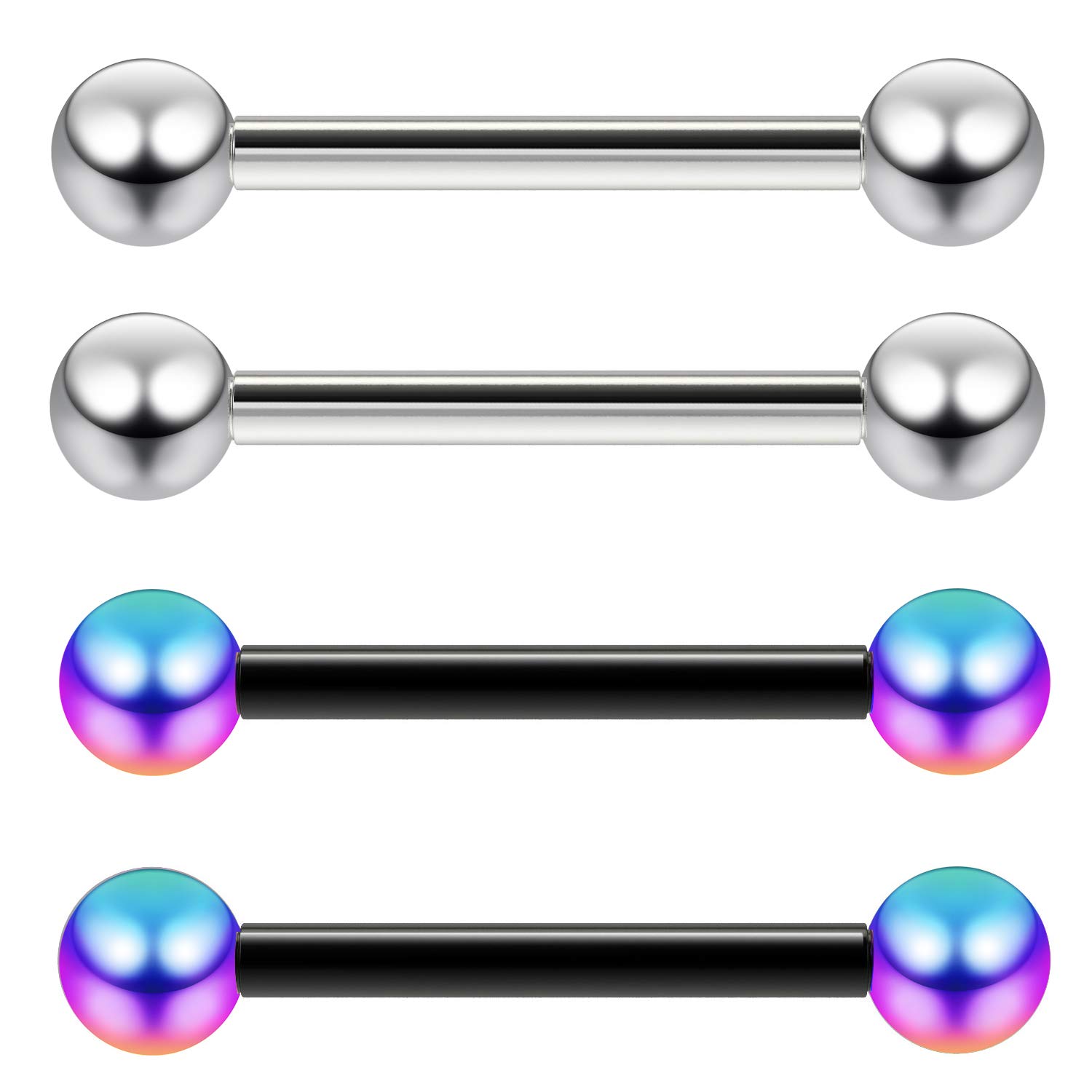 4pc 16 Gauge Cartilage Bar Earring Barbell Tragus Bars Triple Forward Helix Auricle Rainbow Black 10mm