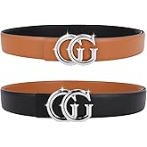 LOCANMY Woman and Man Fashion Classic Buckle Reversible Leather Belt for Dresses, Jeans, and Coats, wide1.38 Double Side