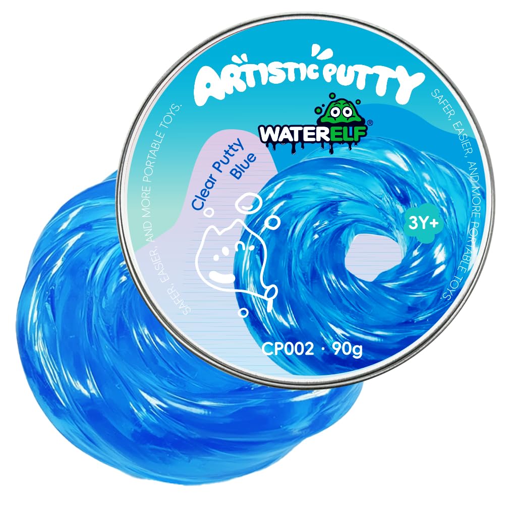 WATERELF Transparent Putty Slime for Kids, Fidget Sensory Artistic Therapy Putty Toys for Boys Girls Adults, Stress Relief Non-Sticky, 3.11 Inch 3.2 Oz – Blue