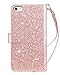 Dailylux iPhone 8 Case, iPhone 7 Wallet Case,Premium PU Leather+TPU inner shell Flip Case With 9 Card Slot Luxury Bling Cover for Apple iPhone 7/8 4.7 inch Women/Girls-Glitter Rose Gold