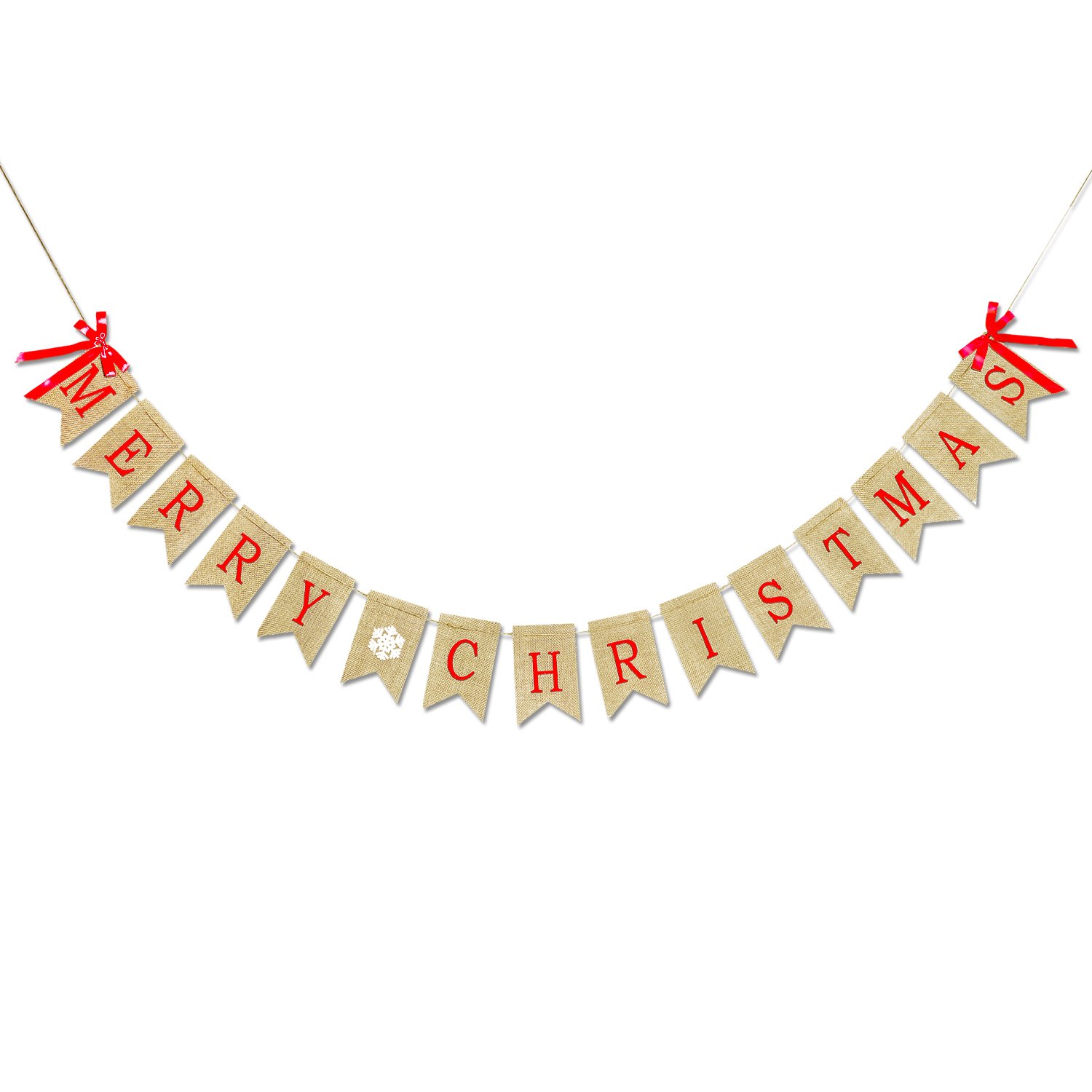 HOWAF Merry Christmas Banner - Burlap Banner, Vintage Jute Christmas Garland, Indoor Hanging for Fireplace, Window, Wall Decorations