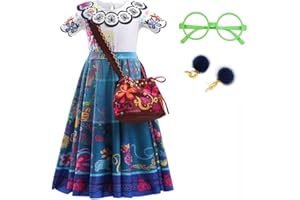 LZH Encanto Mirabel Costume Dress For Girls Cosplay Isabela Madrigal Princess Halloween Dress Up With Glasses Earrings