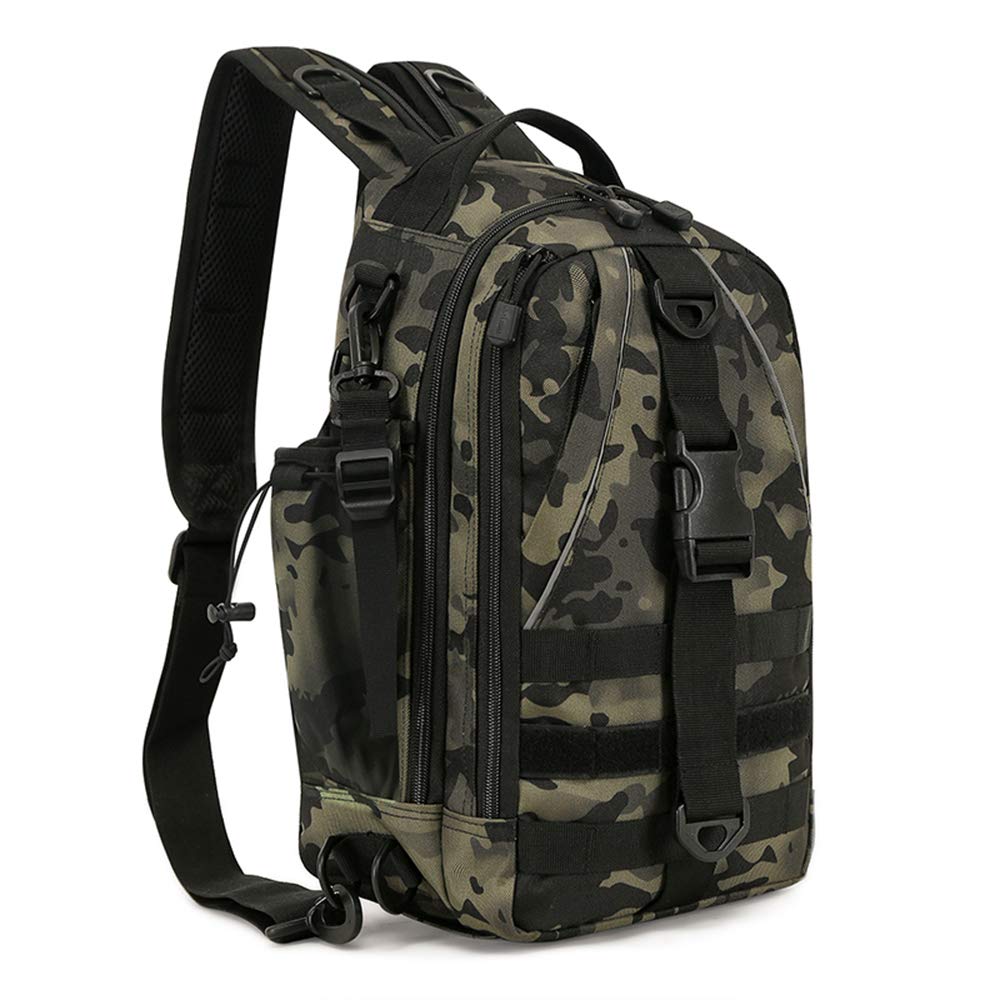HUNTVP Sling Backpack Daypack Bags,Tactical Chest Bag Rucksack Cross Body Military Molle Fishing Tackle Backpack Rucksack for Fishing Accessories Camping Hiking Outdoor Activities (Camo-l)