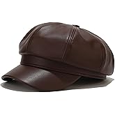 Voilipex Womens PU Leather Newsboy Cap 8 Panel Paperboy Newsie Cap Bakerboy Beret Cabbie Hat