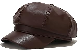 Voilipex Womens PU Leather Newsboy Cap 8 Panel Paperboy Newsie Cap Bakerboy Beret Cabbie Hat
