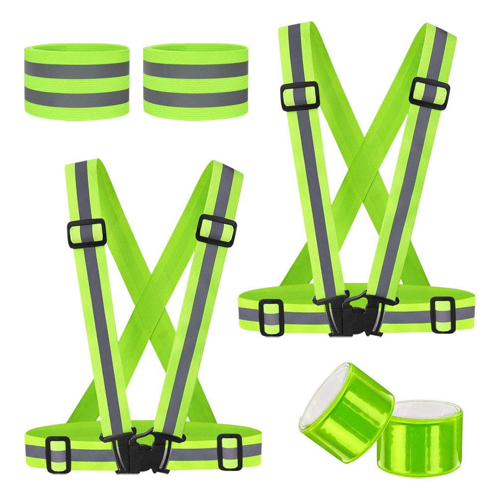 Corrines 2Pack Adjustable Safety Reflective Warning Vest Signal Vest,With 4 double reflective safety bracelet bands for outdoor jogging，Cycling,hiking, motorbike riding or running.