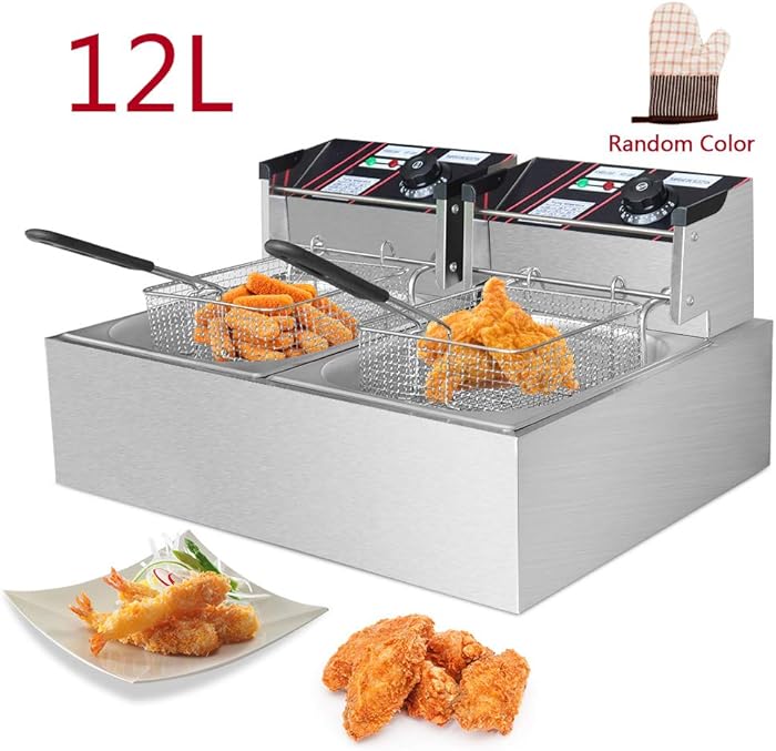 EOSAGA Electric Deep Fryer with Basket 12 Liter 1500W Each Countertop Deep Fryer Commercial Large TankStainless Steel French Fries Fryer Restaurant (12L W/Two Bakset)