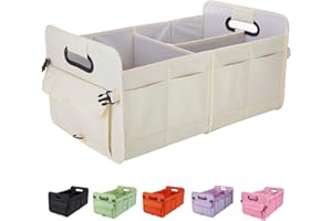 titiyiof Trunk Organizer For Suv & Sedan,Car Organizers and Storage, Waterproof Collapsible & Adjustable Straps,Sturdy Car Organization for Car Accessories, Tools,Food，Sundries,2-3 Compartment（Beige）