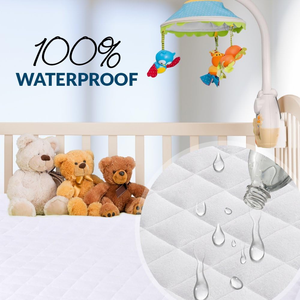 PlushDeluxe Crib Mattress Protector 100% Waterproof, Hypoallergenic, Without Vinyl – Bamboo Quilted Ultra Soft White Terry Fitted Sheet Style: Home & Kitchen