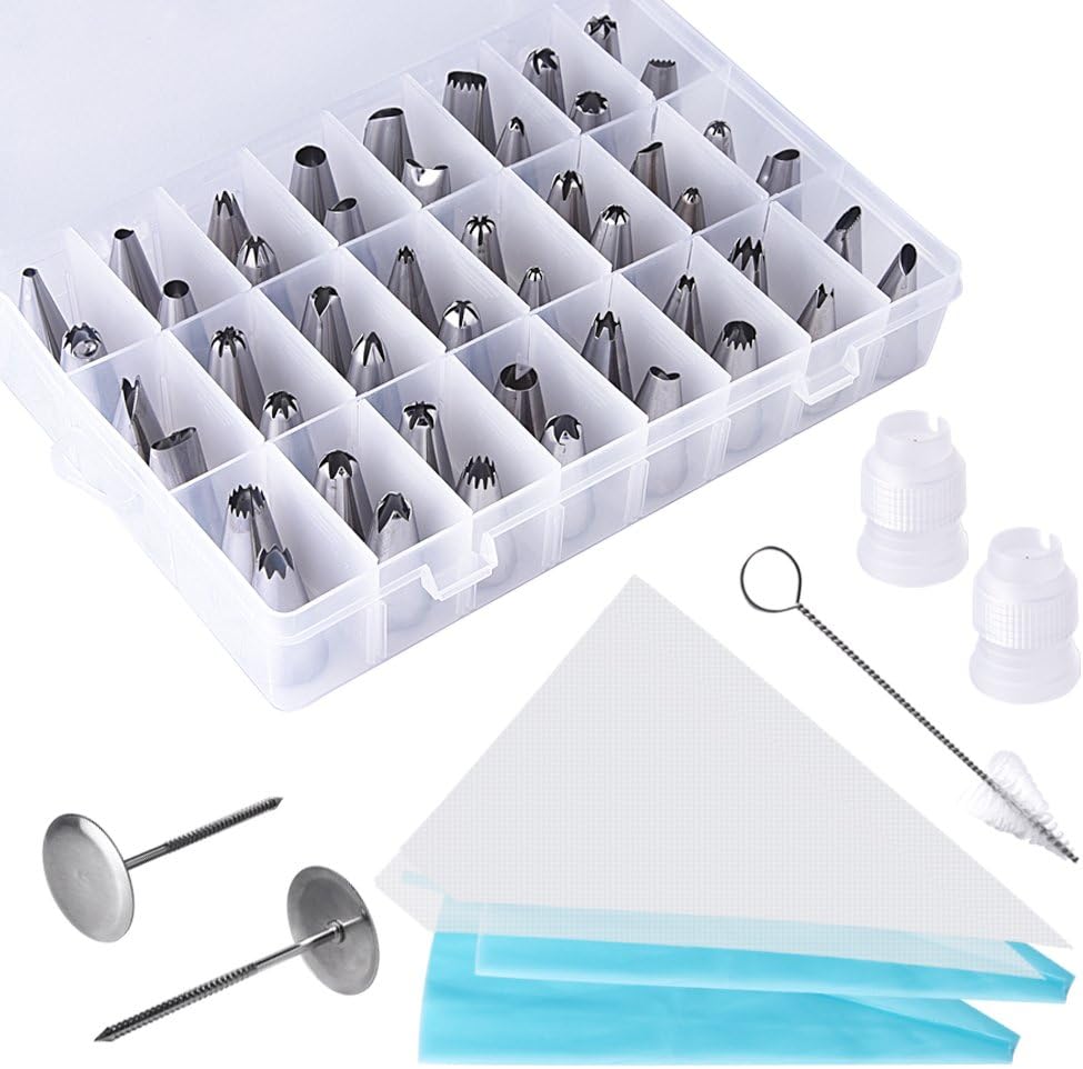 Piping Nozzles, 65 Pieces Cake Decorating Tips Cake Piping Icing Nozzles Set Professional Stainless Steel Cake Making Tools by AUSTOR
