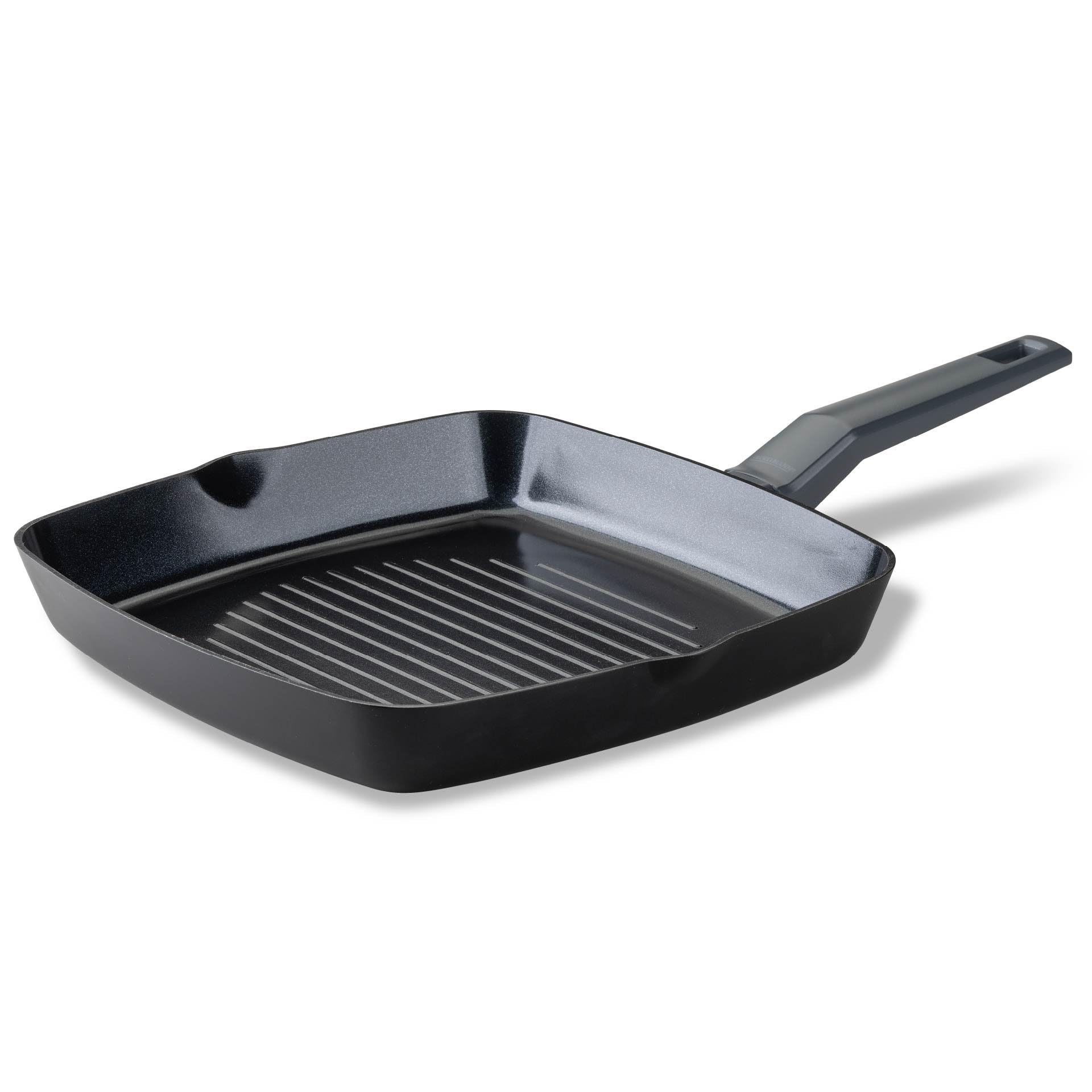 Fackelmann STATEMENT 28cm Grill Frying Pan, Recycled Aluminium, Non-Stick PFAS Free Ceramic Coating, Grill Line Base Structure, Comfort Grip Handle, All Stoves Including Induction,47x28x4.3cm,Ash Grey