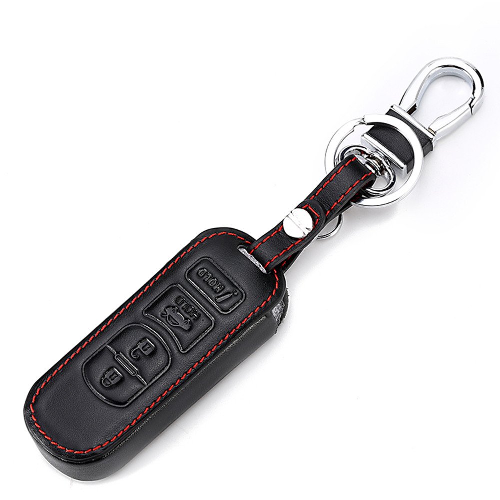 Happyit Leather Car Key Fob Cover Case for Mazda 3 5 6 8 CX5 CX7 CX9 M6 GT 2016 2017 4 Buttons Remote Keyless