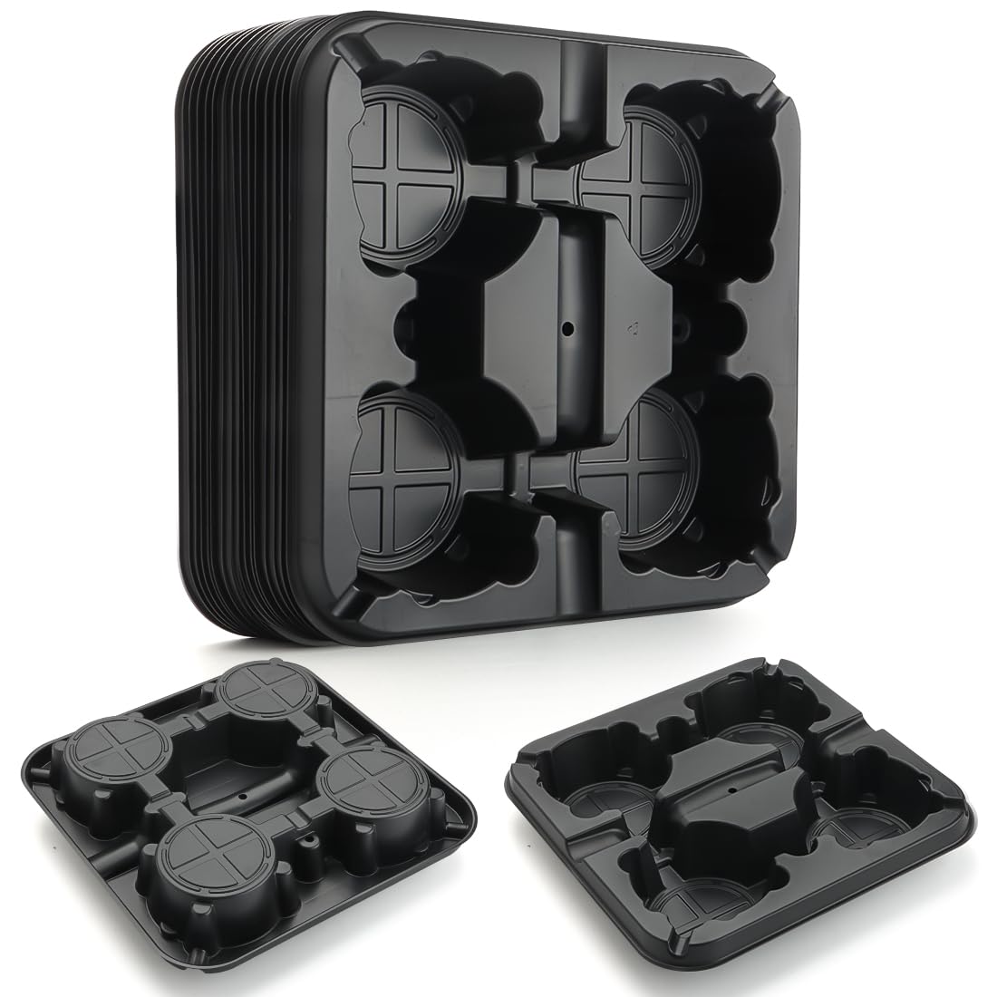 Photo 1 of 4 Cell Round Nursery Pot Trays for 5-6 Inch Pots, Thickened Sturdy Seedling Pot Shuttle Tray, Durable Nursery Pots Carrying Tray for Holding 5-6 inch Plastic Plant Pots (12.6" Square, 10-Pack)