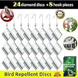TERAVEX Bird Repellent Discs - Most Effectively Rod Scare Birds Away Like Woodpeckers Pigeons Grackles & More - Reflective Devices Make Attractive Hanging Reflectors For Windows, Trees -Set 24 Diamond