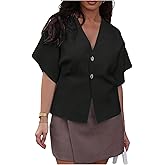 GORGLITTER Women's Short Sleeve Cardigans V Neck Button Down Knit Sweater Outerwear Trendy Casual Outfits