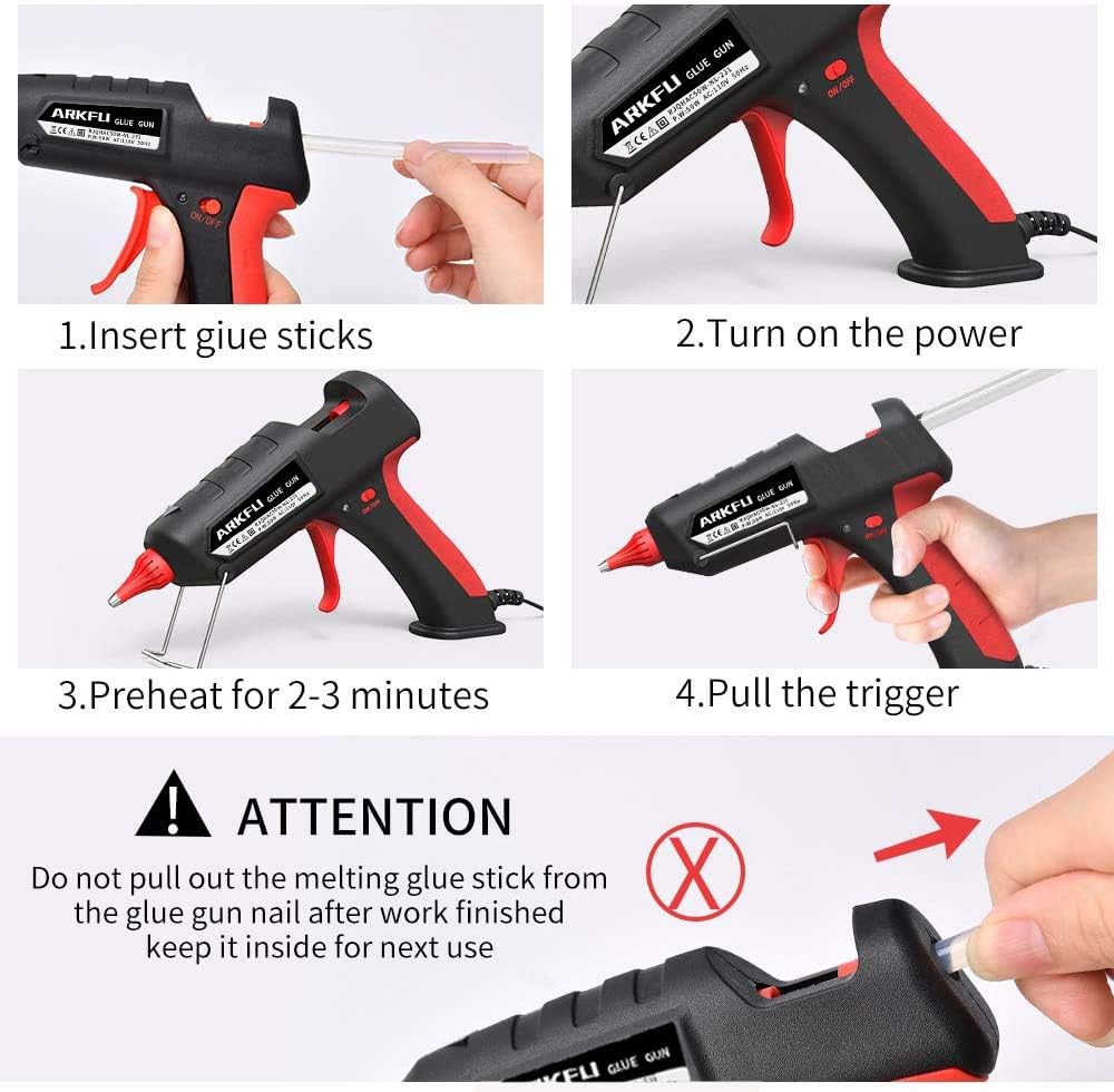 Glue Gun Sets, ARKFU Mini Hot Melt Glue Gun 50w Kit with 30pcs(5.9x0.27 inch) Glue Sticks and Carry Case for DIY, Packaging & Sealing, Arts & Craft, Home Quick Repairs Etc(Black)