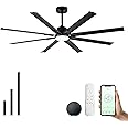 Maxslak 72 Inch Ceiling Fan with Light,Industrial Ceiling Fan with 8 Black Aluminium Blades,Smart Fan Works with Alexa,Garage Outdoor/Indoor Fan for Patio and Living Room