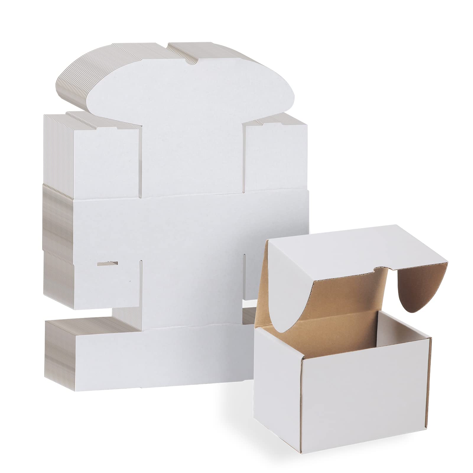 RLAVBL 25 Cardboard Boxes 6x4x4in(15.3 x 10.2 x 10.2cm) White Shipping Box, Kraft Corrugated Small Mailing Boxes