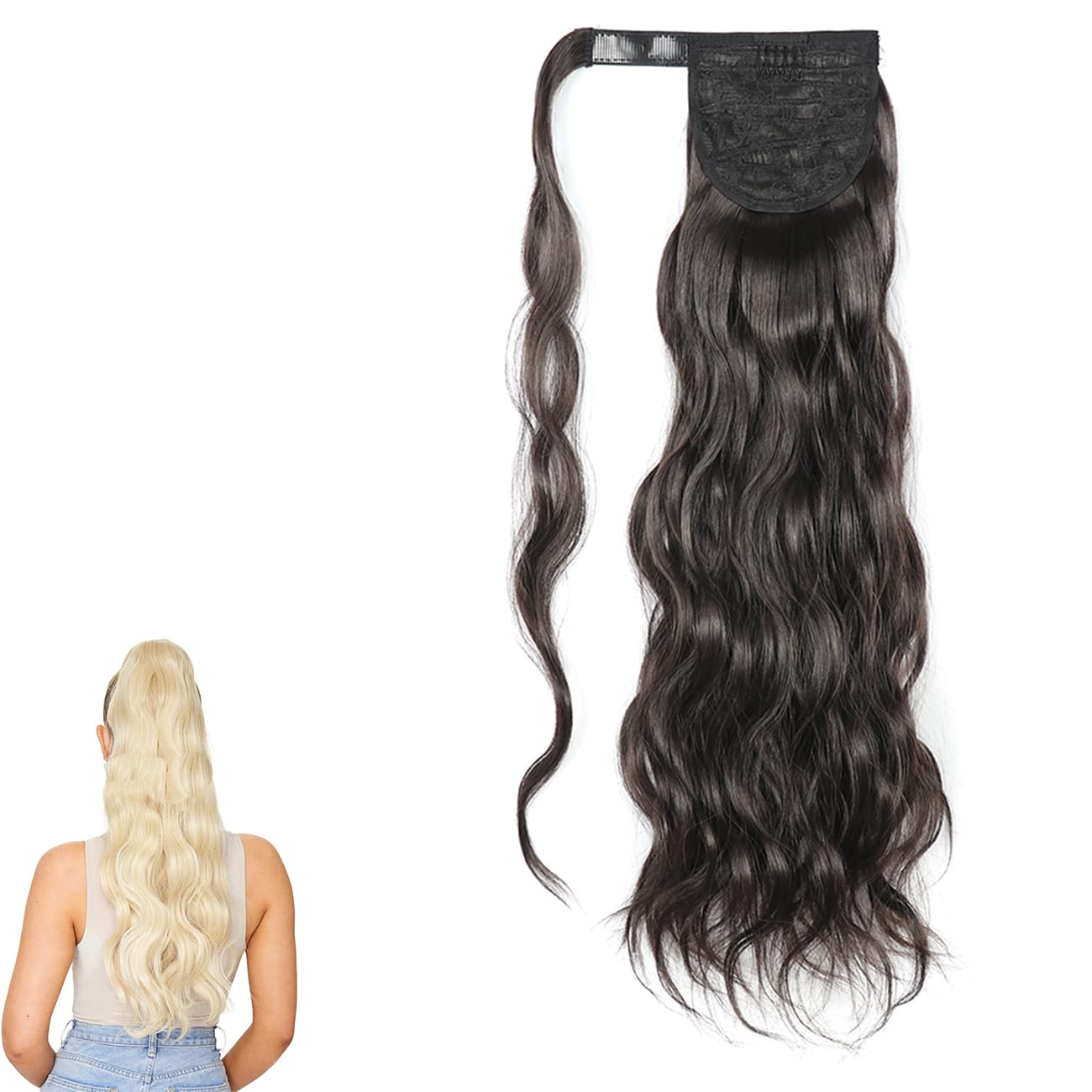 prinfantasy Long Wavy Ponytail Extensions Wrap Around Hair Ponytails Curly Clip in Synthetic Hairpieces for Women Girls, MW123