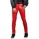 Idopy Men`s Business Slim Fit Five Pockets Faux Leather Pants Jeans