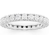 Dazzlingrock Collection Valentine's Day Gift 1.45 Ctw Round White Natural & Lab Grown Diamond Classic Eternity Wedding Band for Women in 14K Real Solid Gold