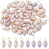 Hobbspring 50pcs Freshwater Pearl Charm Pendant 2 Colors Natural Pearl Beads Links Connectors 4.5-5mm Rice Oval Pearl Charms with Brass Loop for Jewelry Necklace Earrings Making