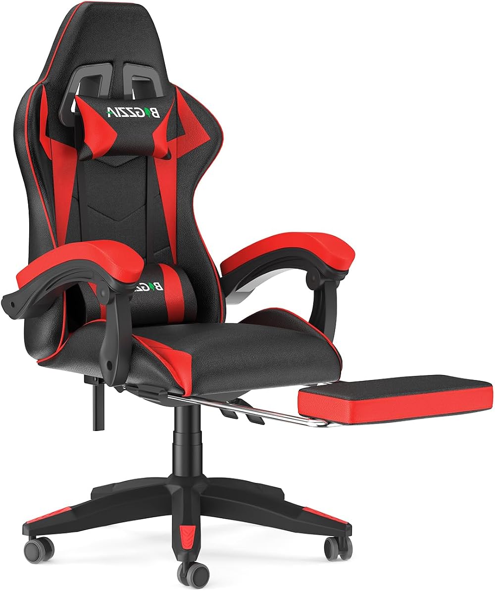bigzzia Ergonomic Gaming Chair with Lumbar Cushion and Headrest Red
