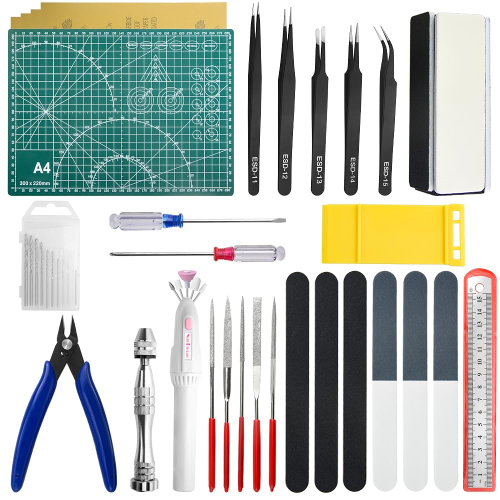 WMYCONGCONG 31 PCS Gundam Model Tools Kit Modeler Basic Tools Hobby Building Tools Kit for Buildings Cars Airplanes Model Assemble Building Repairing Fixing