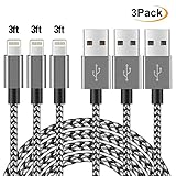 Lightning Cable COCOFU(3Pack )3FT/1 meter Extra Long Nylon 8 pin USB Lightning iPhone Charger Cord Compatible with Apple iPhone 7/7 Plus/6/6 Plus/6s/6s Plus/5/5s/5c/SE/iPad(Black+Gray)