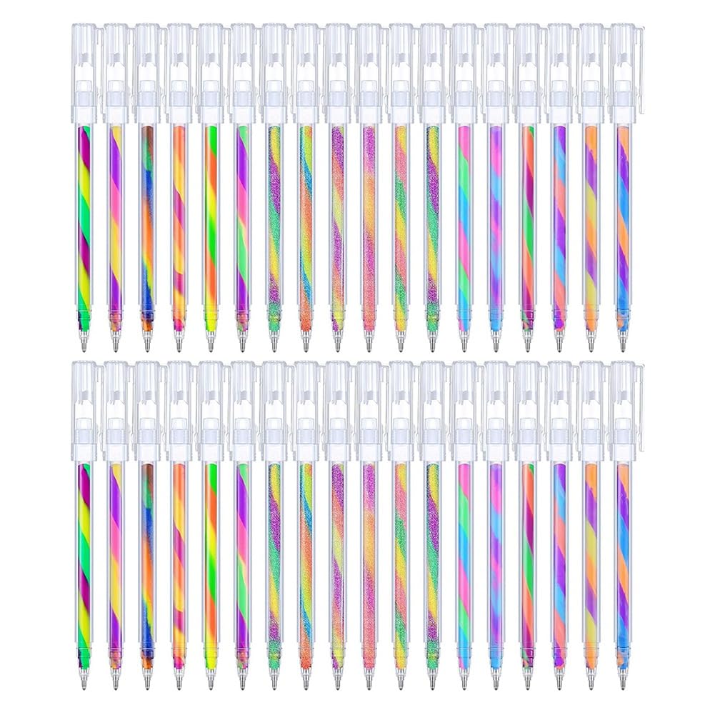 Luwqceu 36 Pcs Rainbow Gel Pens: 12 Glitter, 12 Pastel, 12 Neon - Fine Point, Quick Drying, Rainbow Colors - Adult Coloring Book, Drawing, Sketching, Writing