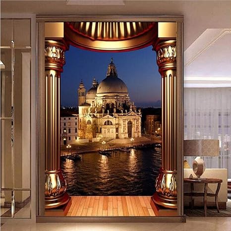 Amazon Zwlbp カスタム3d写真の壁紙ヨーロッパの城の夜景リビングルーム入り口廊下アート壁画壁紙 250x175cm 壁紙