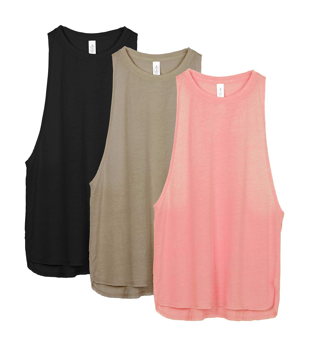 icyzone Damen Sport Top Locker - Atmungsaktive Fitness Shirt Muscle Tank Top Sport Oberteile, 3er Pack (M, Black/Beige/Pale Blush)