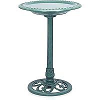 Alpine Corporation 28" Tall Outdoor Birdbath with Scrollwork Decoration Yard Statue