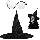 PPER-Jie Halloween Costume Witch Hat with Glasses Accessories for Women Halloween Wizard Cosplay