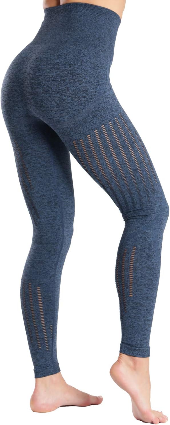High Waisted Seamless Leggings for Women Tummy Control Workout Gym Butt Lifting Tights Mesh Yoga Pants